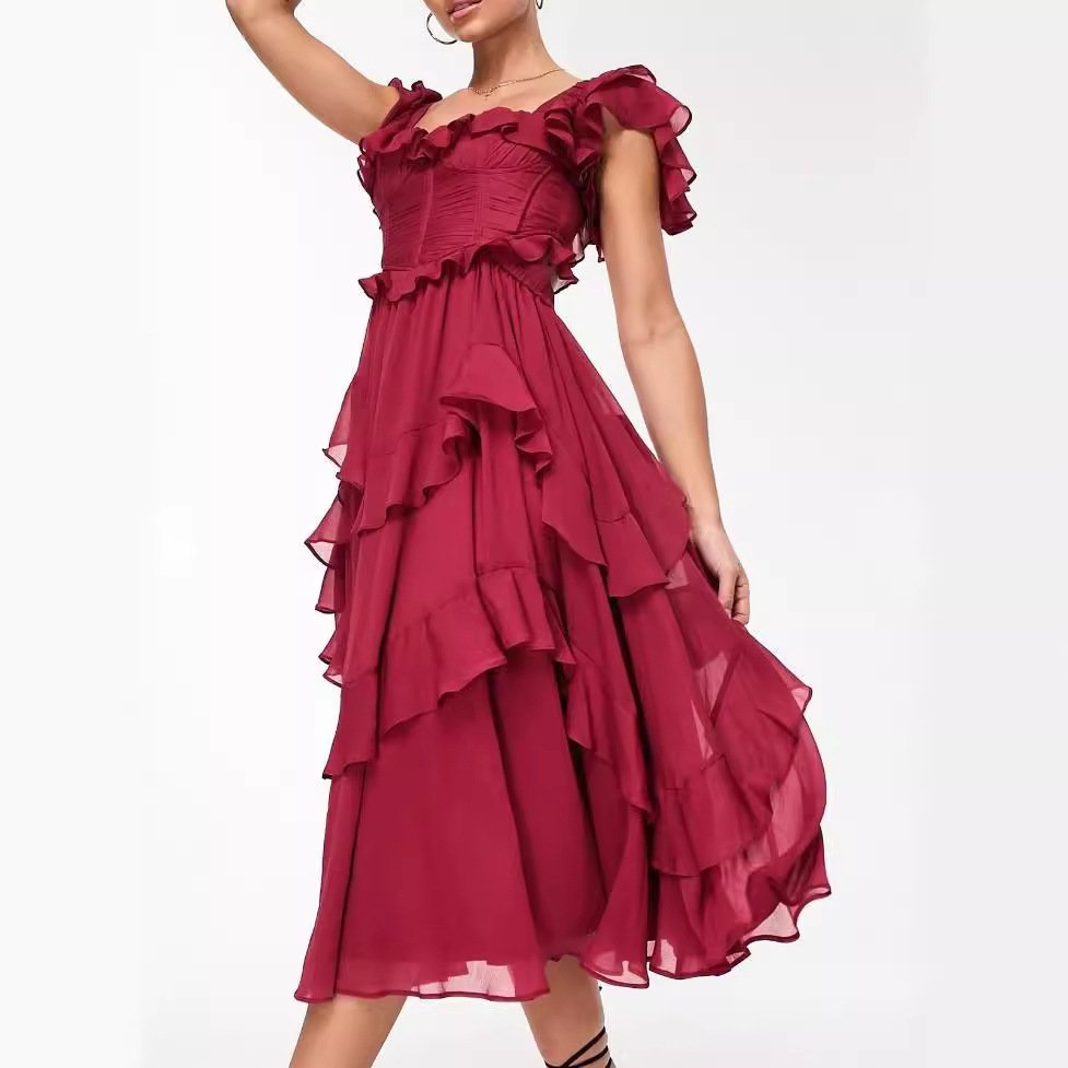 Crimson Muse Layered Evening Dress - Image 8