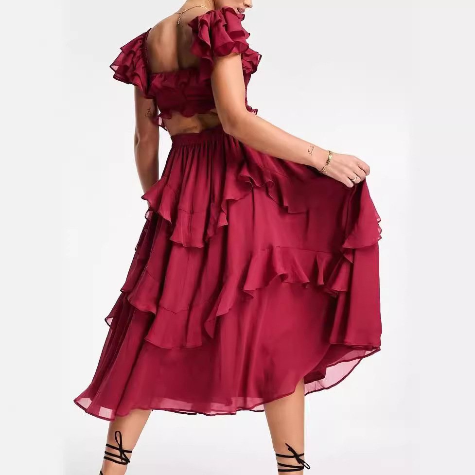 Crimson Muse Layered Evening Dress - Image 5