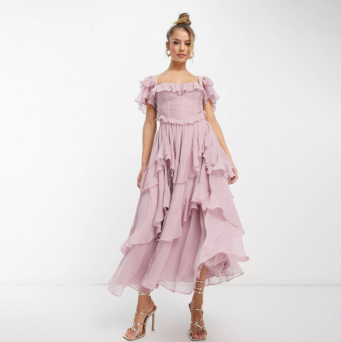 Crimson Muse Layered Evening Dress - Image 2