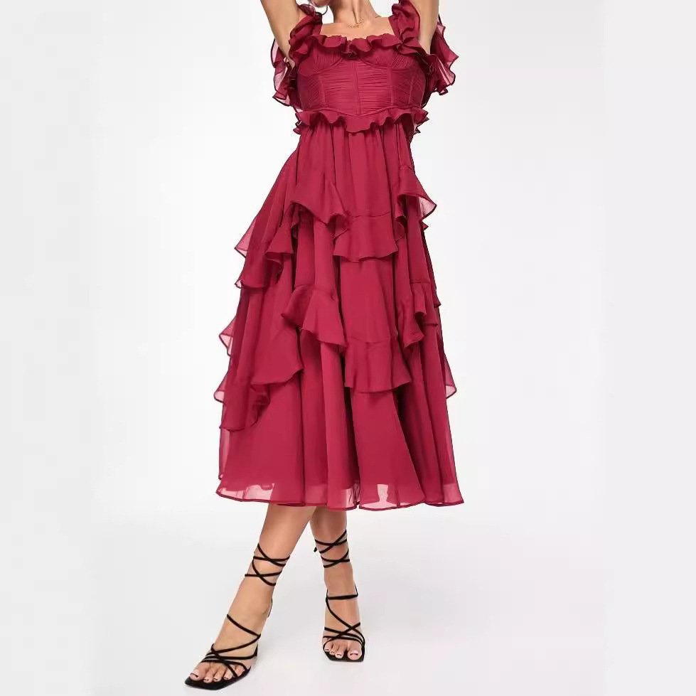 Crimson Muse Layered Evening Dress - Image 7